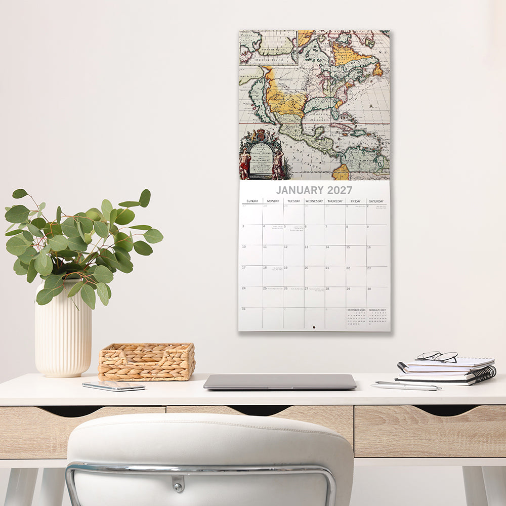 Antique Maps 2027 Calendar – back cover showing all 16 monthly map thumbnails