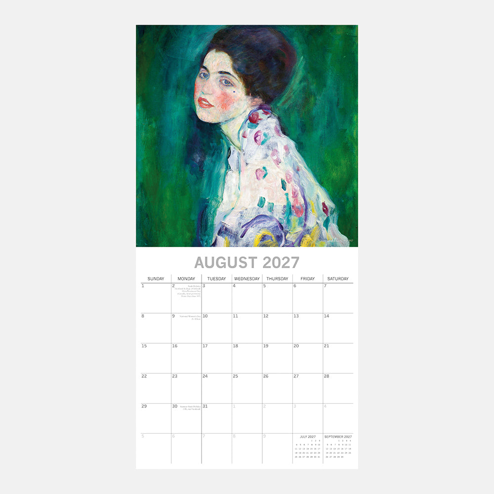 Klimt 2027 Calendar – August 2027 page featuring Portrait of a Lady painting