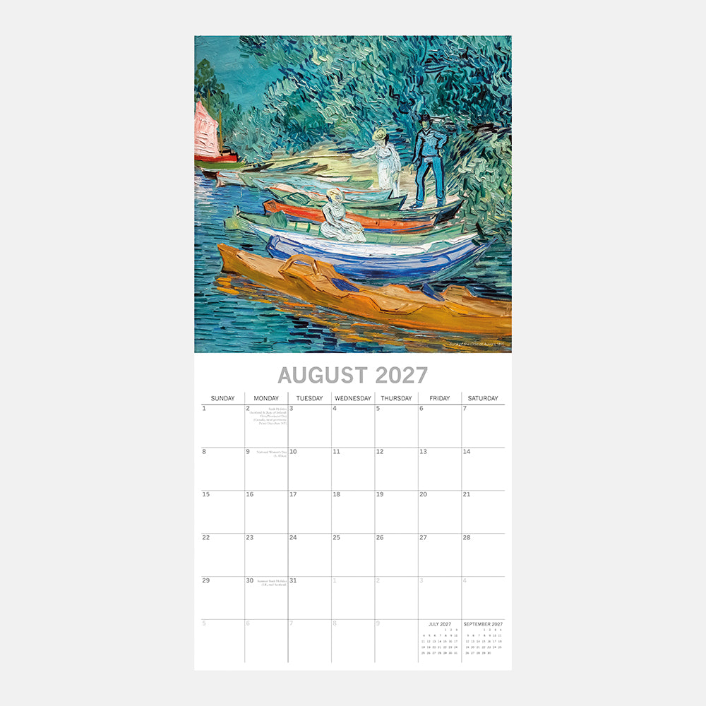Van Gogh 2027 Calendar – August 2027 page featuring Fishing Boats on the Beach at Saintes-Maries