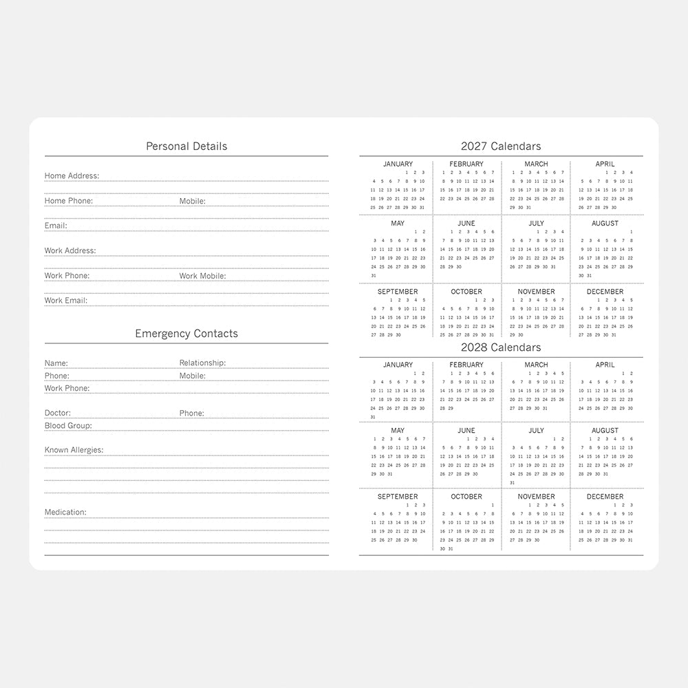 2027 A5 Liberty Diary – year planner spread