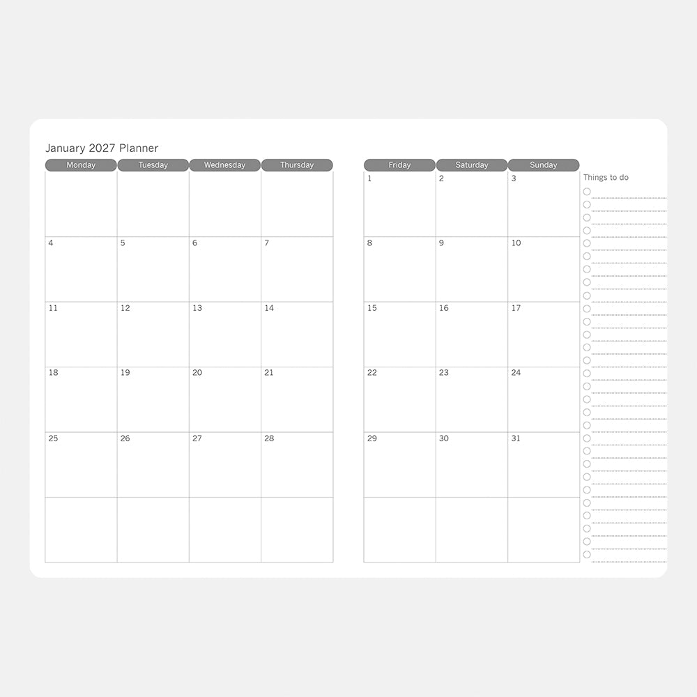 2027 A5 Willow Bough Diary – monthly planner spread