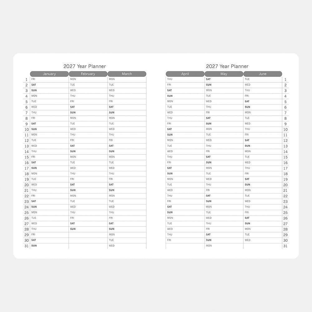 2027 A5 Willow Bough Diary – 2027 year planner spread