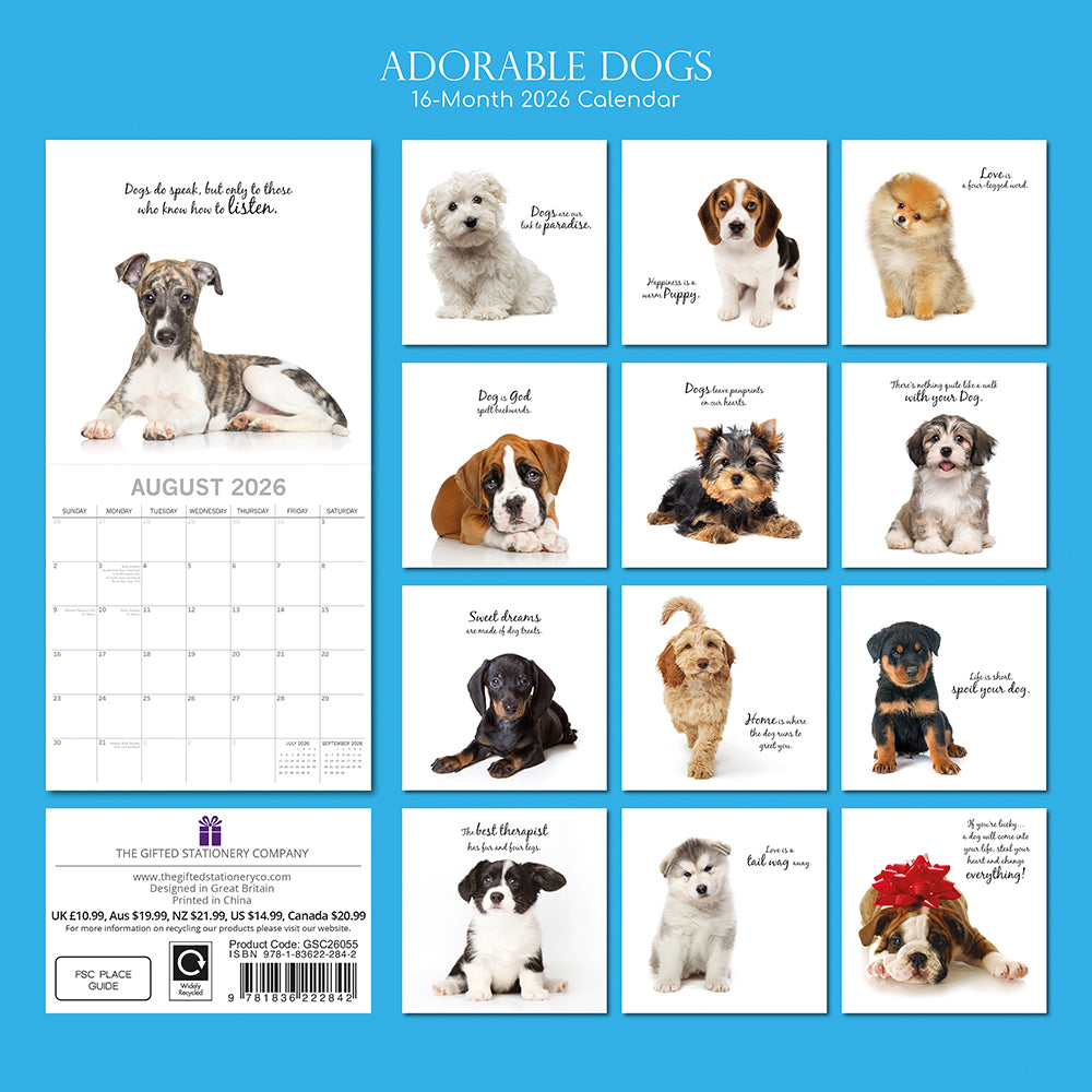 2026 Square Wall Calendar – Adorable Dogs - Gifted Stationery (GSC26055)