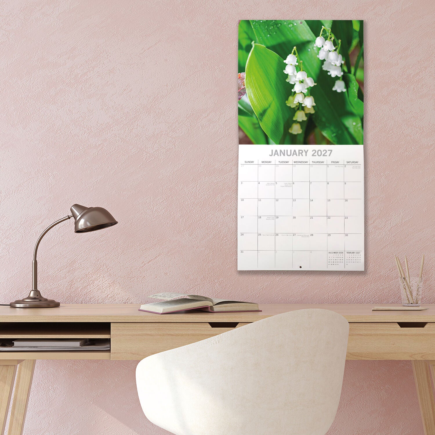 Beauty of Flowers 2027 Square Wall Calendar – cover featuring a vibrant Gaillardia bloom