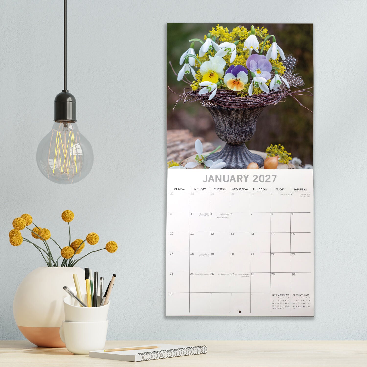 Floral Collection 2027 Square Wall Calendar - Front cover featuring a vibrant mixed floral bouquet