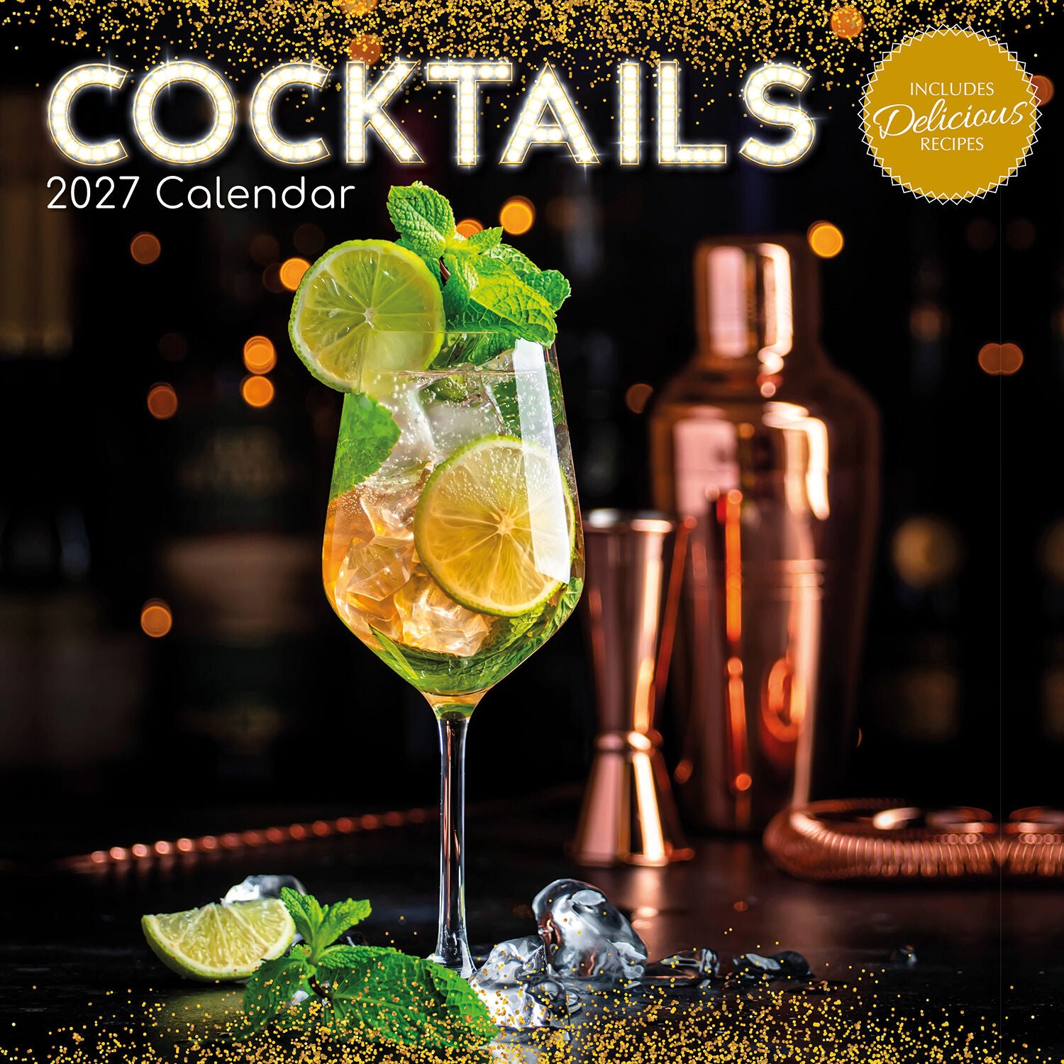Cocktails 2027 Calendar – August 2027 page featuring Pina Colada recipe with tropical garnish of pineapple and cherry