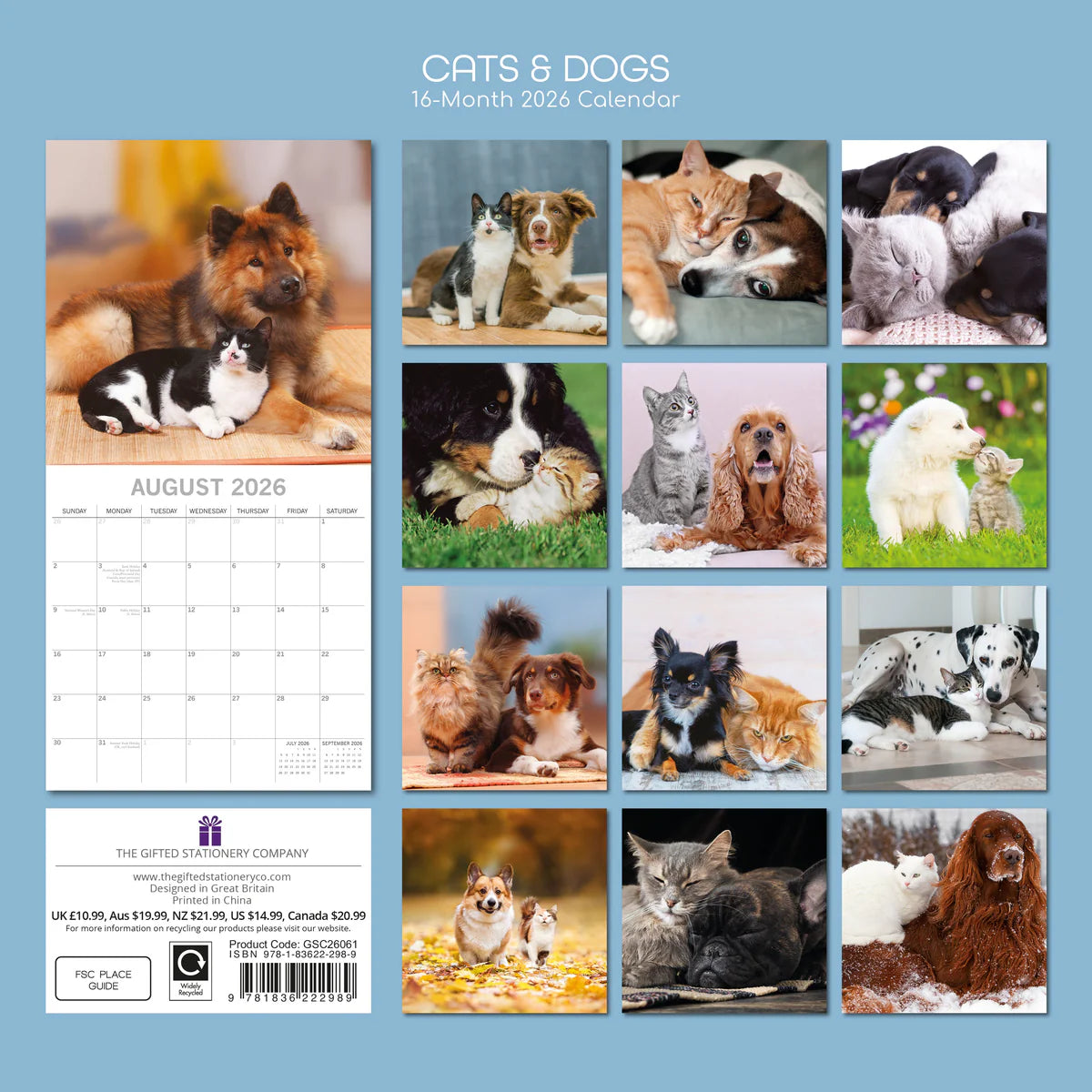 2026 Cats & Dogs Square Wall Calendar | The Gifted Stationery Co. (GSC26061)