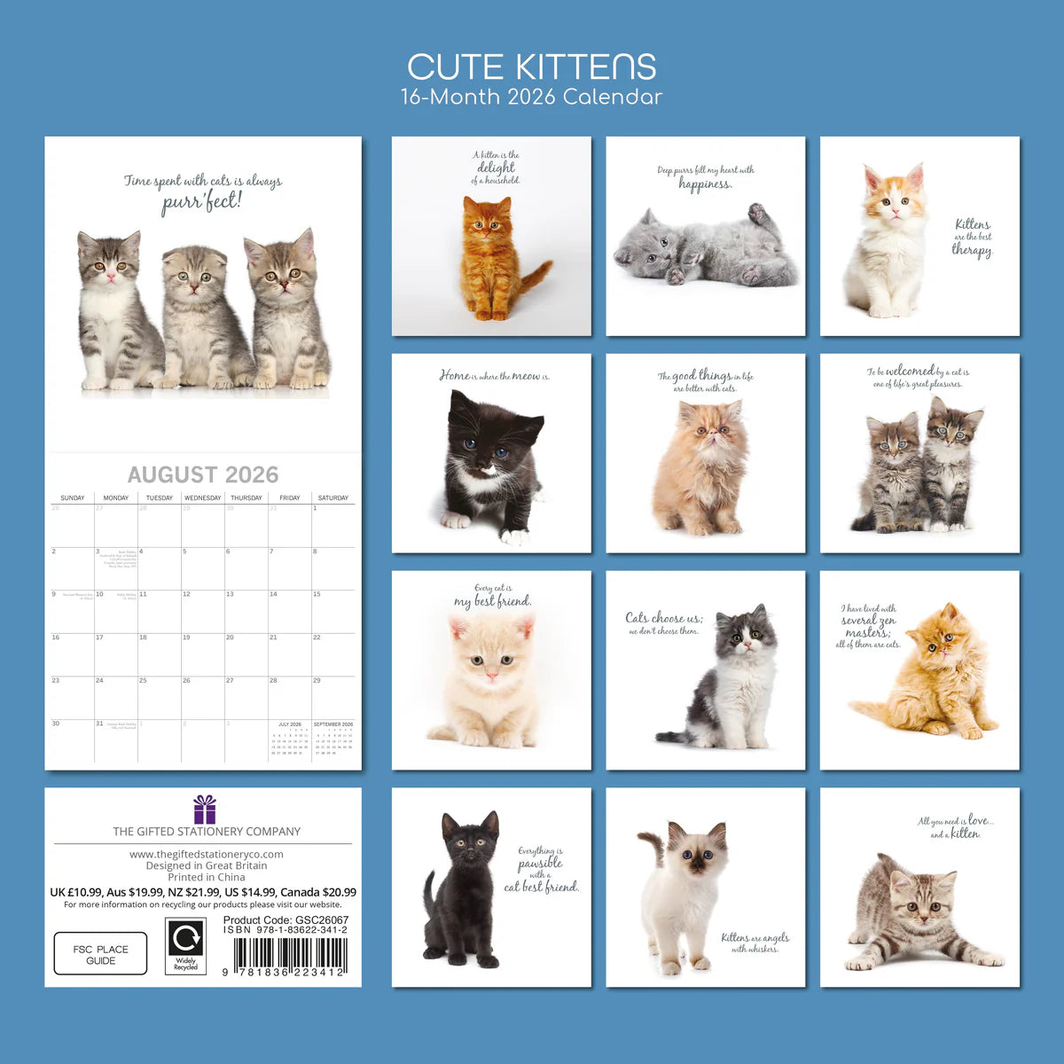 2026 Cute Kittens Square Wall Calendar | The Gifted Stationery Co. (GSC26067)