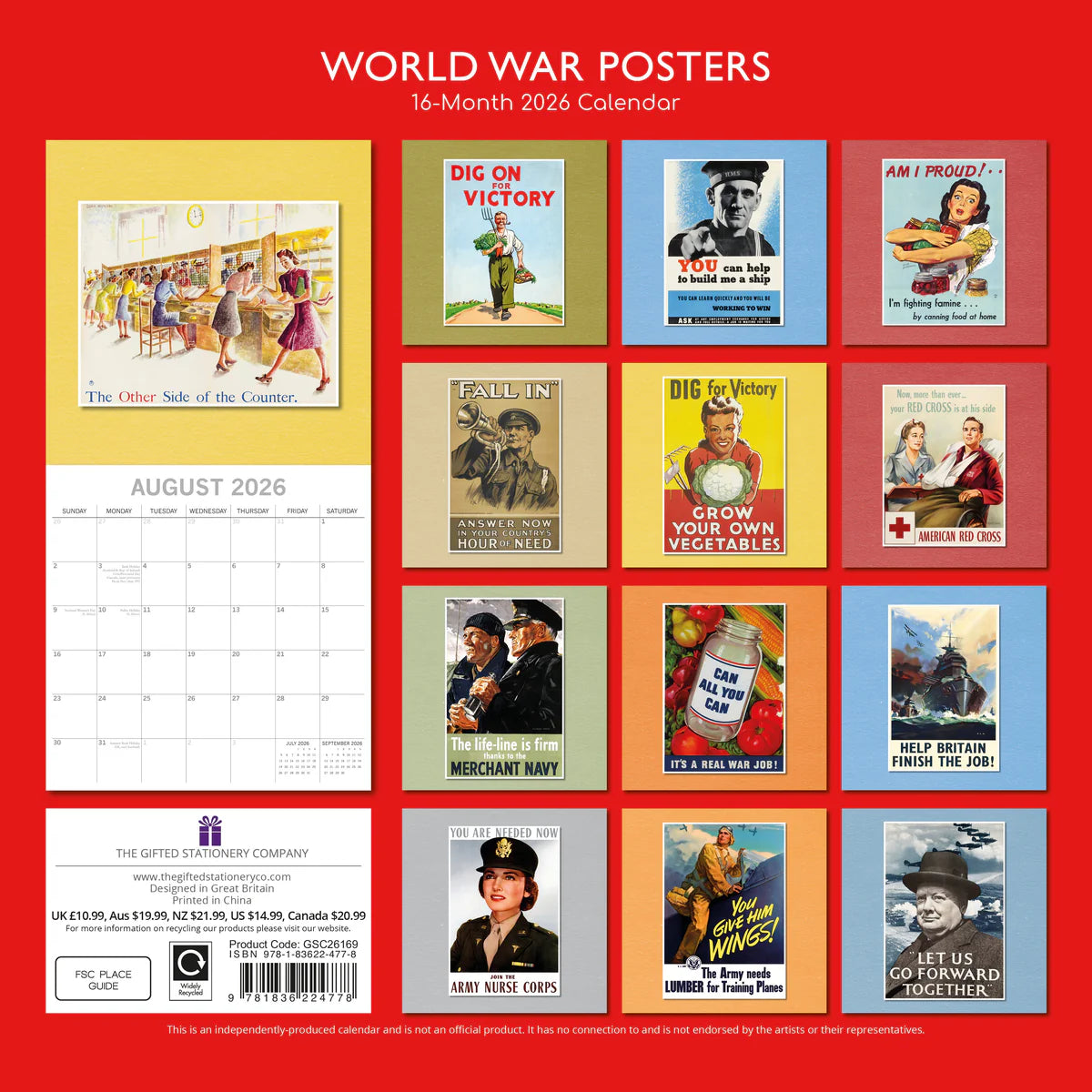 2026 World War Posters Square Wall Calendar | The Gifted Stationery Co. (GSC26169)