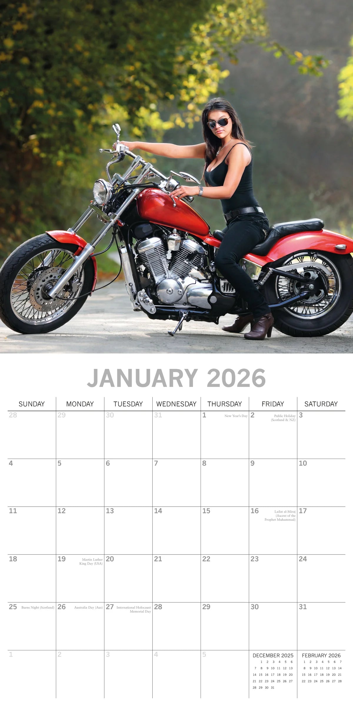 2026 Biker Babes Square Wall Calendar – 16-Month, Large Date Grid | The Gifted Stationery Co. (GSC26412)