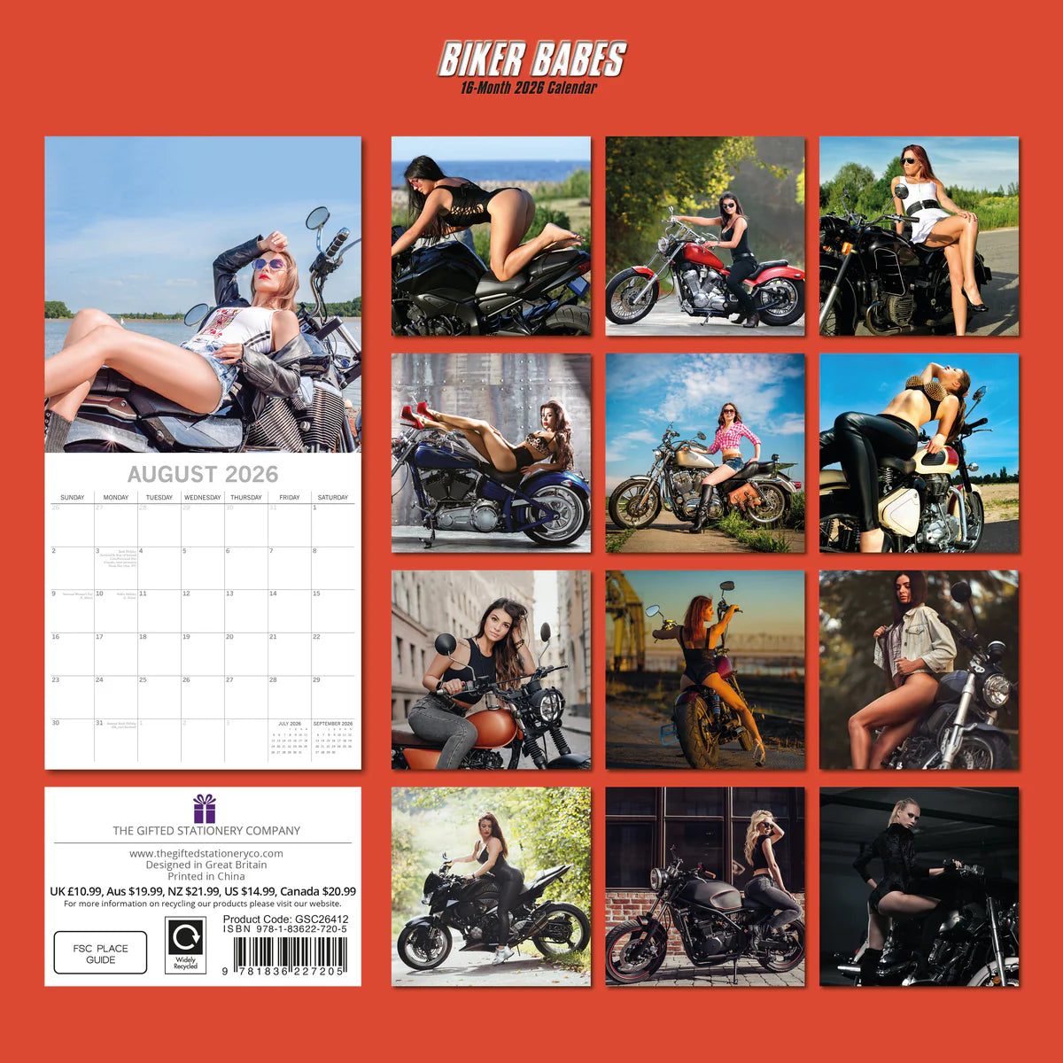 2026 Biker Babes Square Wall Calendar – 16-Month, Large Date Grid | The Gifted Stationery Co. (GSC26412)