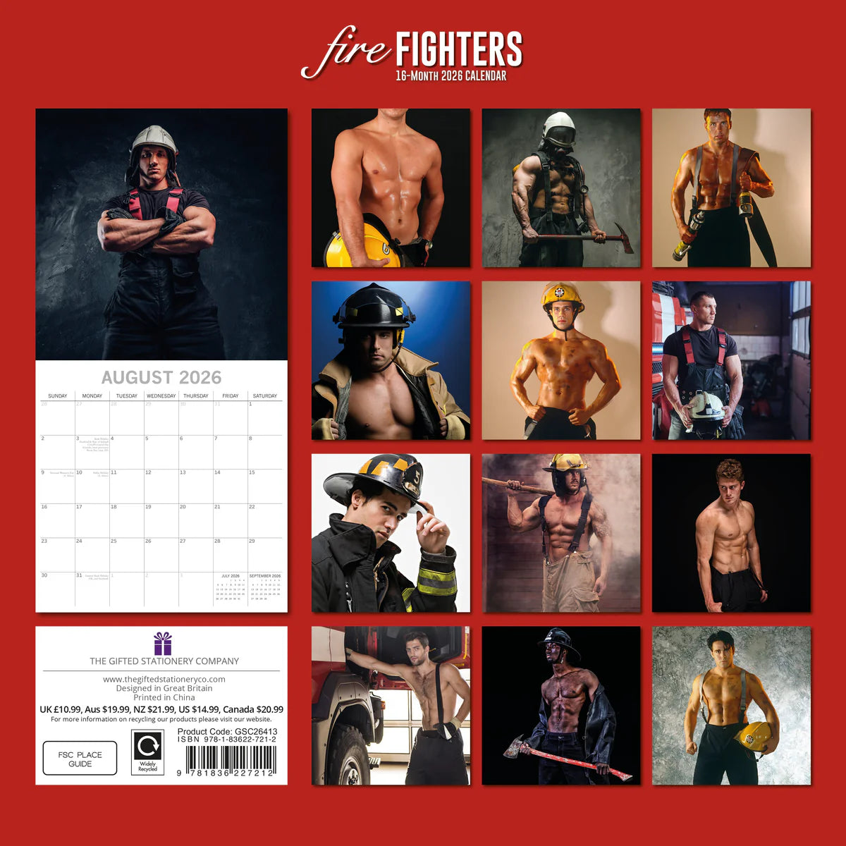 2026 Firefighters Square Wall Calendar – 16-Month, Large Date Grid | The Gifted Stationery Co. (GSC26413)