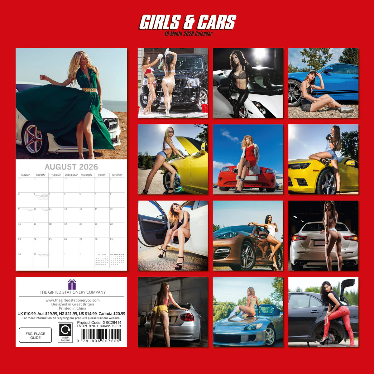 2026 Girls & Cars Square Wall Calendar – 16-Month | The Gifted Stationery Co. (GSC26414)