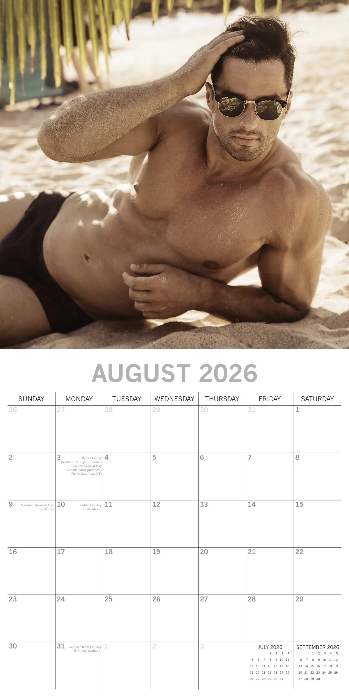 2026 Hunks in Trunks Square Wall Calendar – 16-Month, Large Date Grid | The Gifted Stationery Co. (GSC26416)