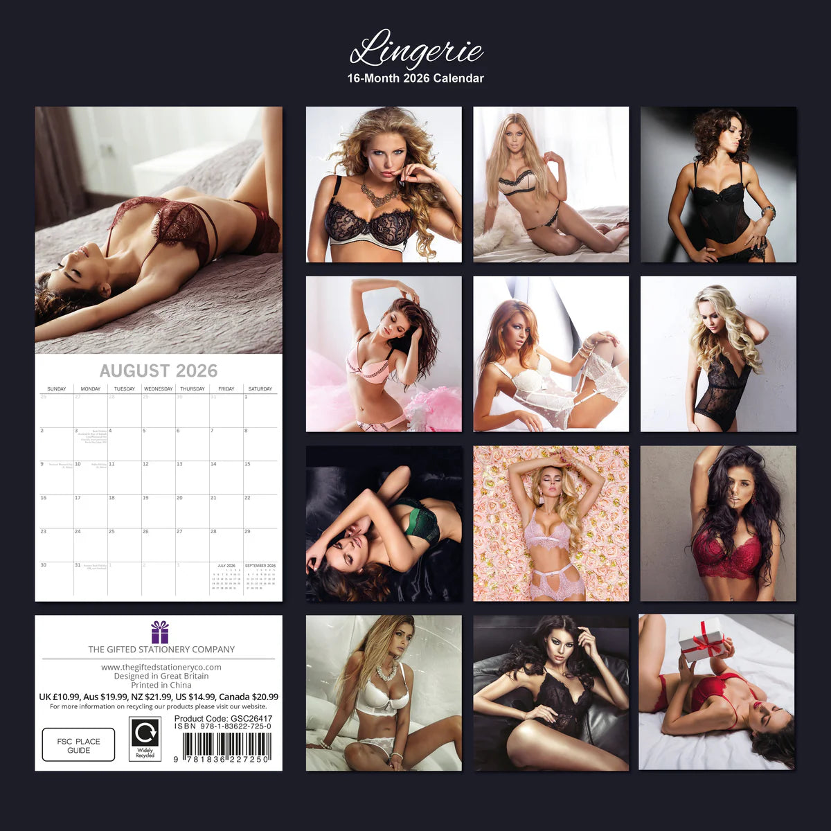 2026 Lingerie Square Wall Calendar – 16-Month | The Gifted Stationery Co. (GSC26417)