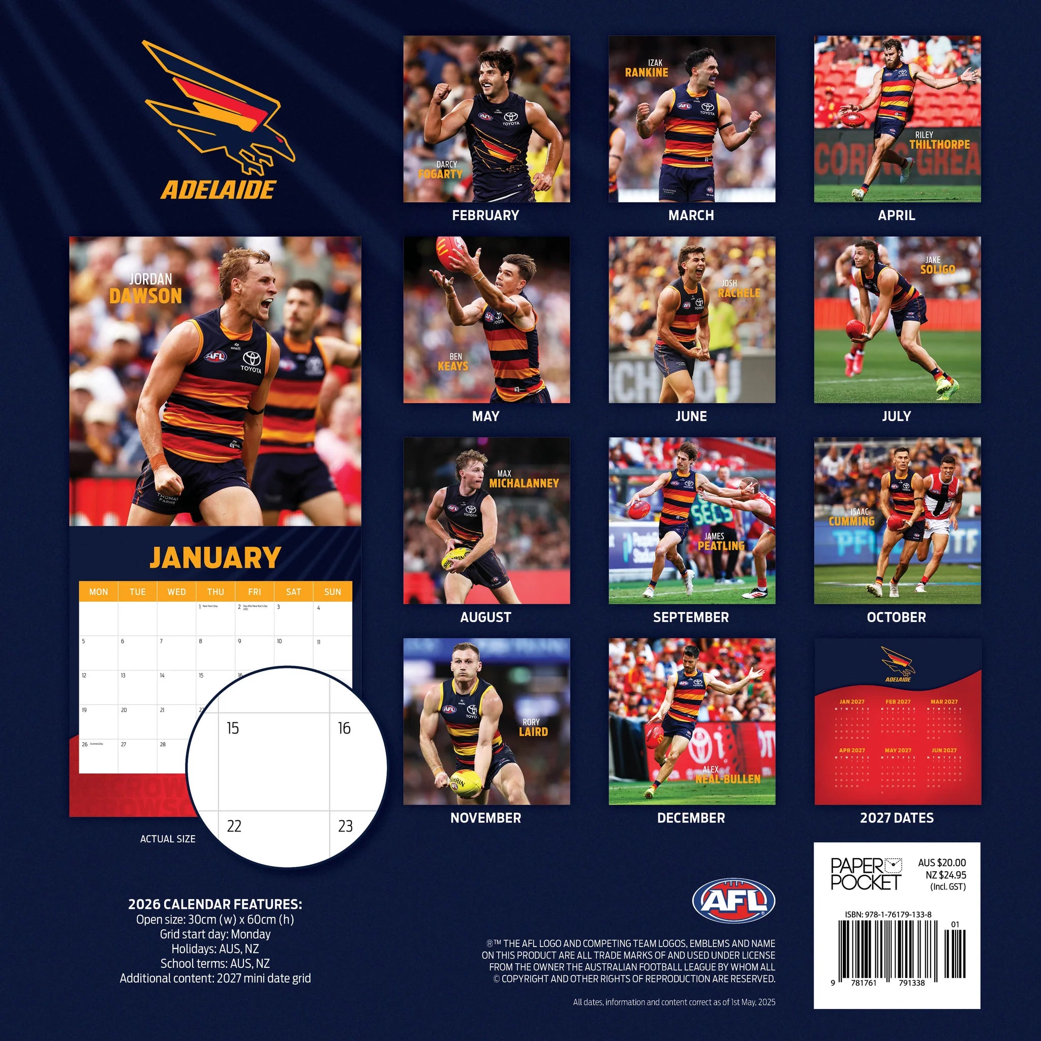 Paper Pocket AFL Adelaide Crows 2026 Calendar