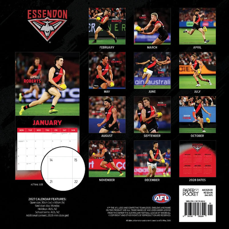 Essendon Bombers 2027 calendar additional image