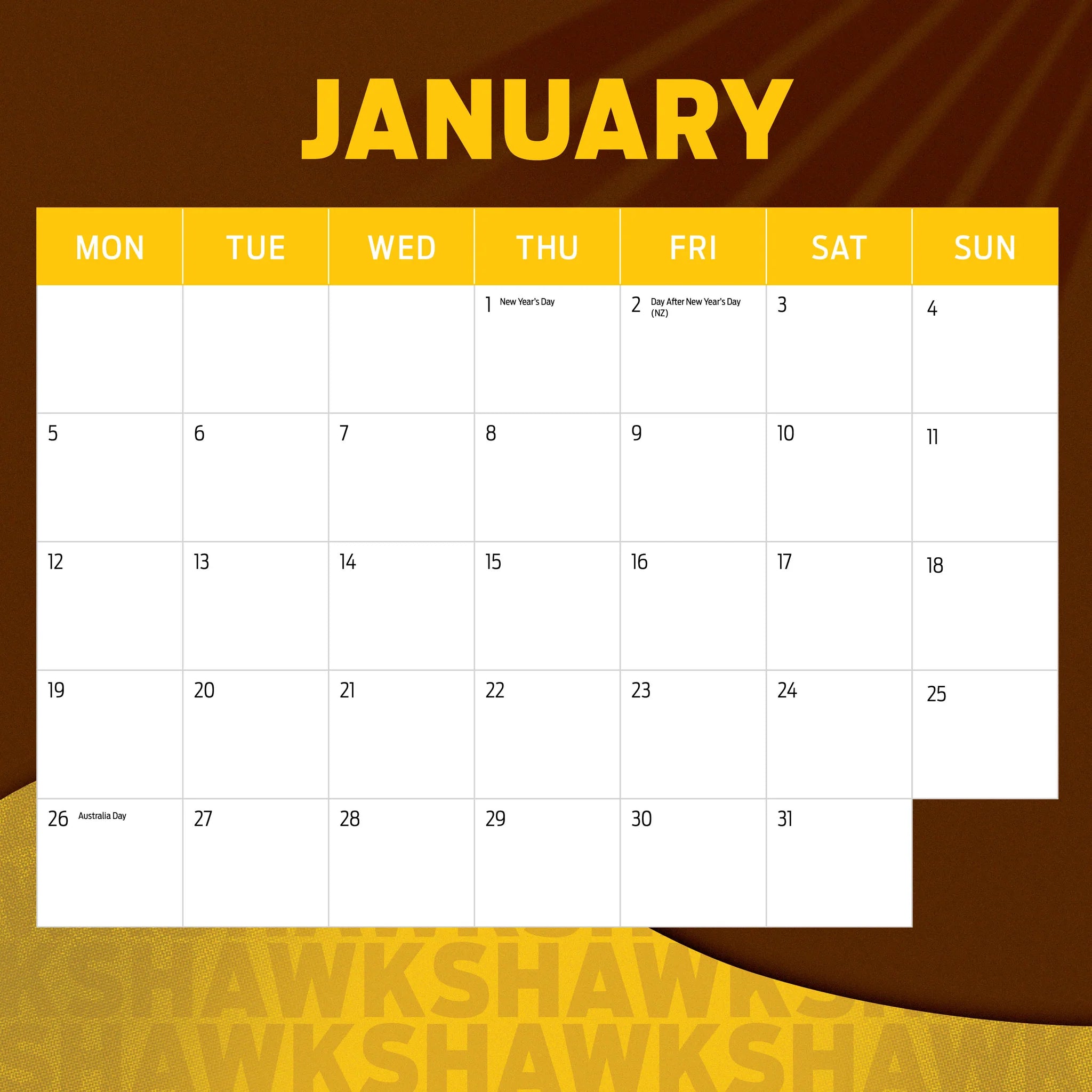 Paper Pocket AFL Hawthorn Hawks 2026 Calendar