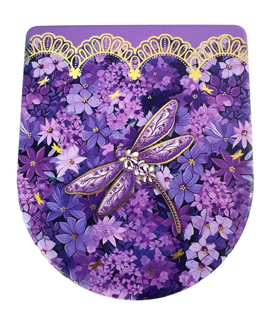 Purple floral Lisa Pollock gift box with dragonfly design