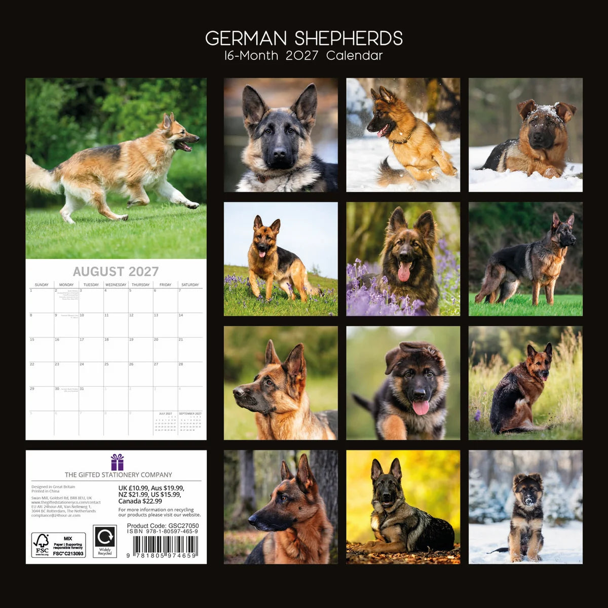 2027 Square Wall Calendar – German Shepherds 2027 Calendar 305x305mm
