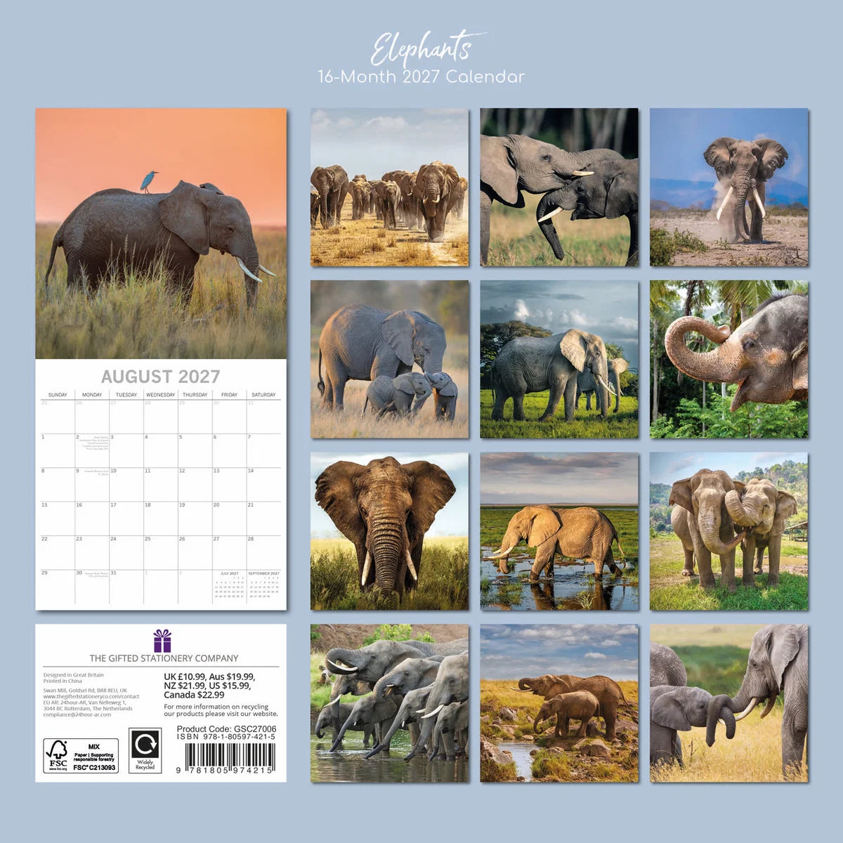 Elephants 2027 16-Month Wall Calendar