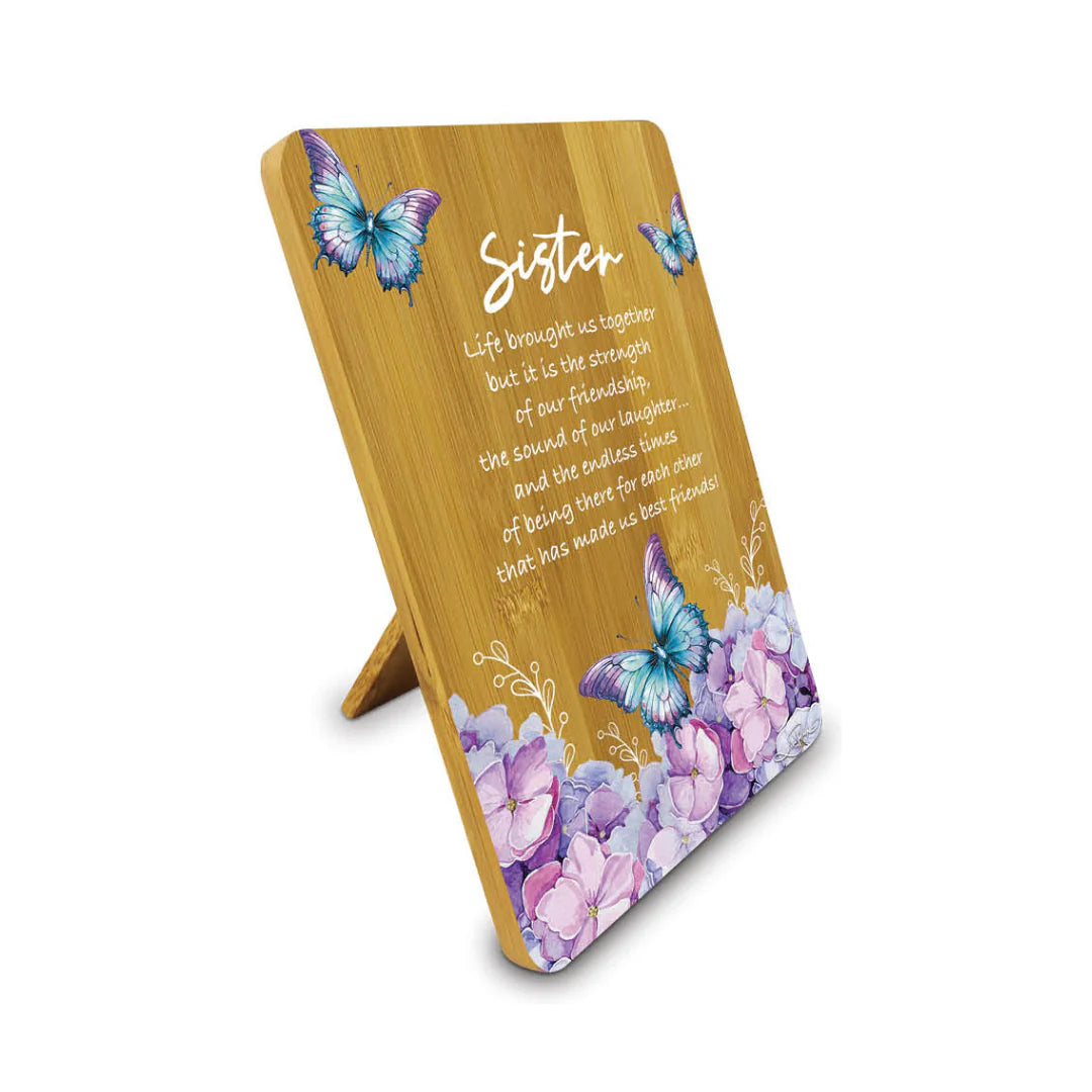 Lisa Pollock Bamboo Affirmation Plaque – Sister – Butterfly Orchids – Art from the Heart Gift