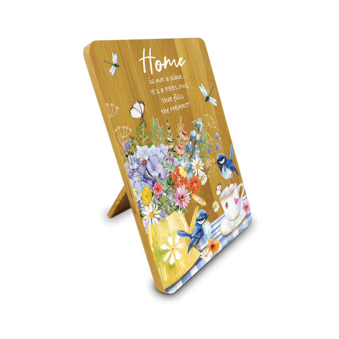Lisa Pollock Bamboo Affirmation Plaque – Home – Teatime Wrens – Art from the Heart Gift