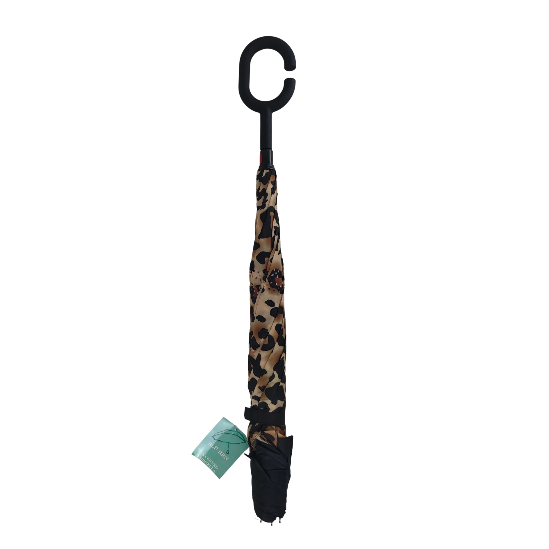 Artico Inverted Reverse Umbrella Windproof Double Layer C-Handle Bluhen Leopord