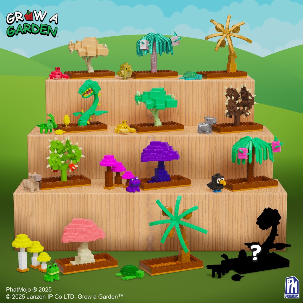 Grow a Garden collectible crop and pet garden scenes on display