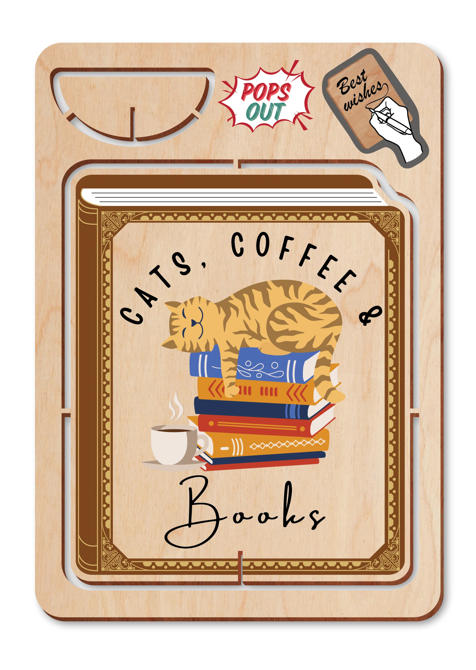 Australian Made Wooden Greeting Card - Book Lovers Cat Greeting Card  with Stand