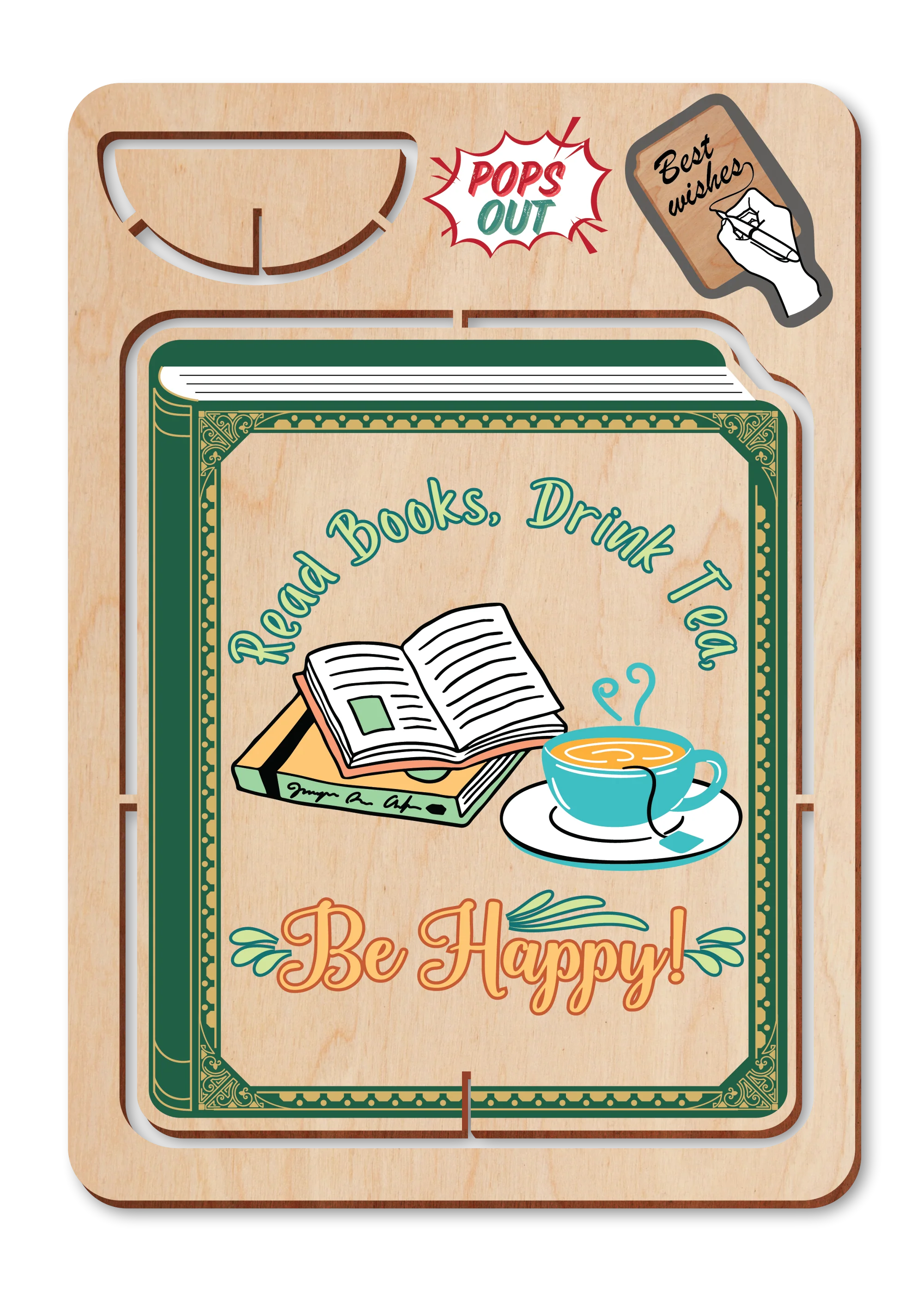 Australian Made Wooden Greeting Card - Book Lovers Tea Greeting Card with Stand