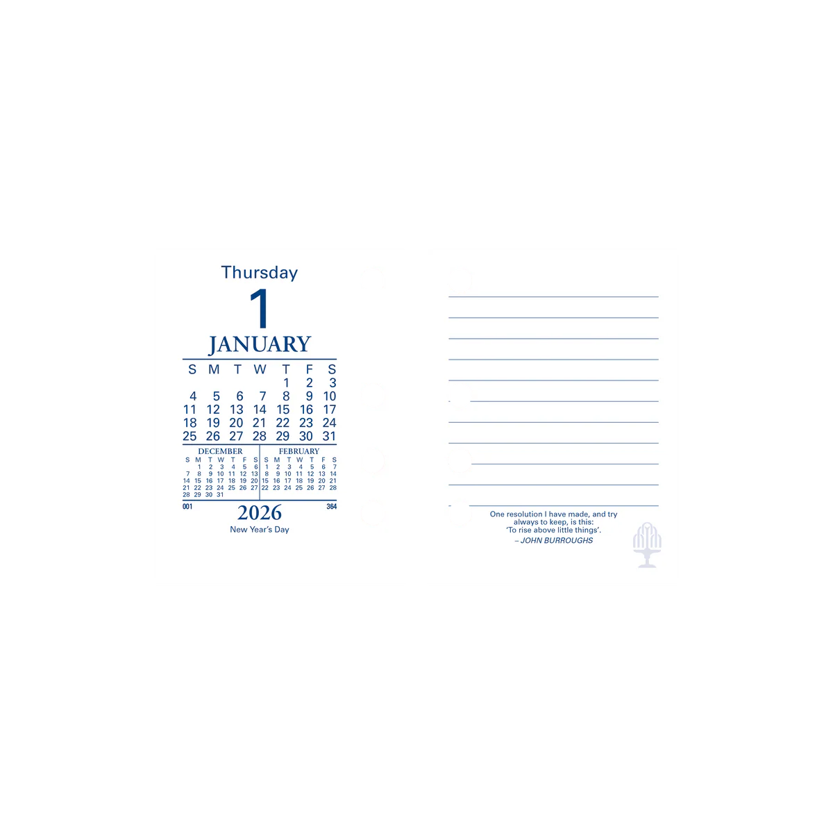 Desk Calendar Accessories - Day to Page, Side Punch Refill, Calendar Year 2026 Diary/Planner