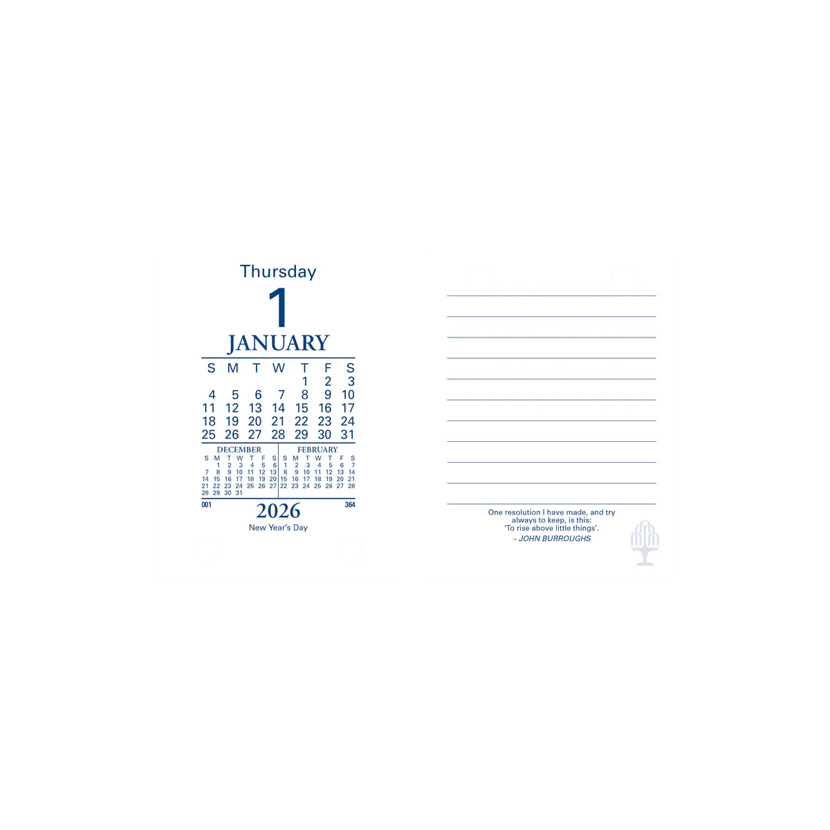 Desk Calendar Accessories - Day to Page, Top Punch Refill, Calendar Year 2026 Diary/Planner