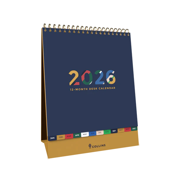 Collins Edge Mira Desktop Calendar Year 2026 Diary/Planner – Month to View – Wiro Bound