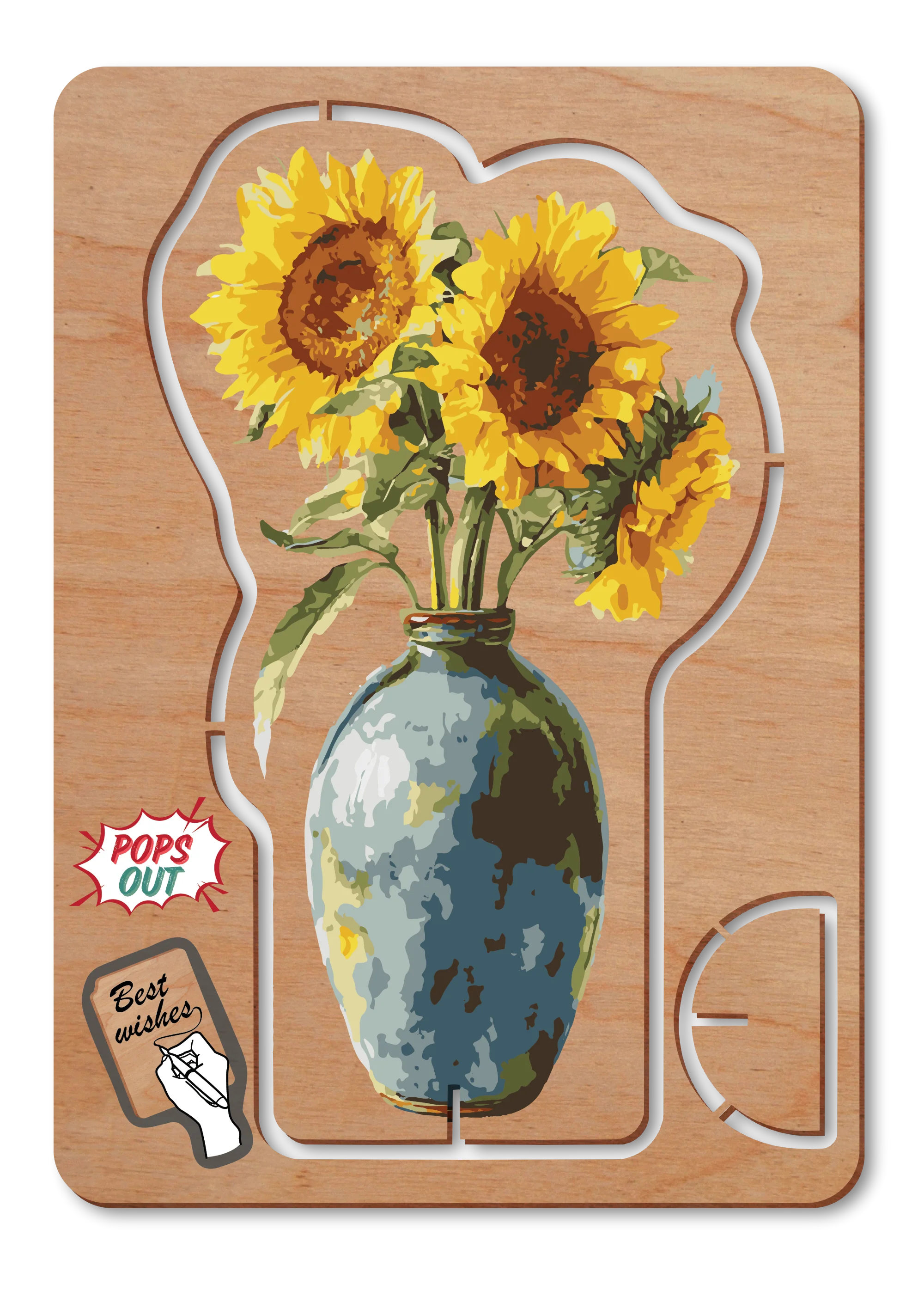 Australian Made Wooden Greeting Card - Sunflowers Greeting Card with Stand