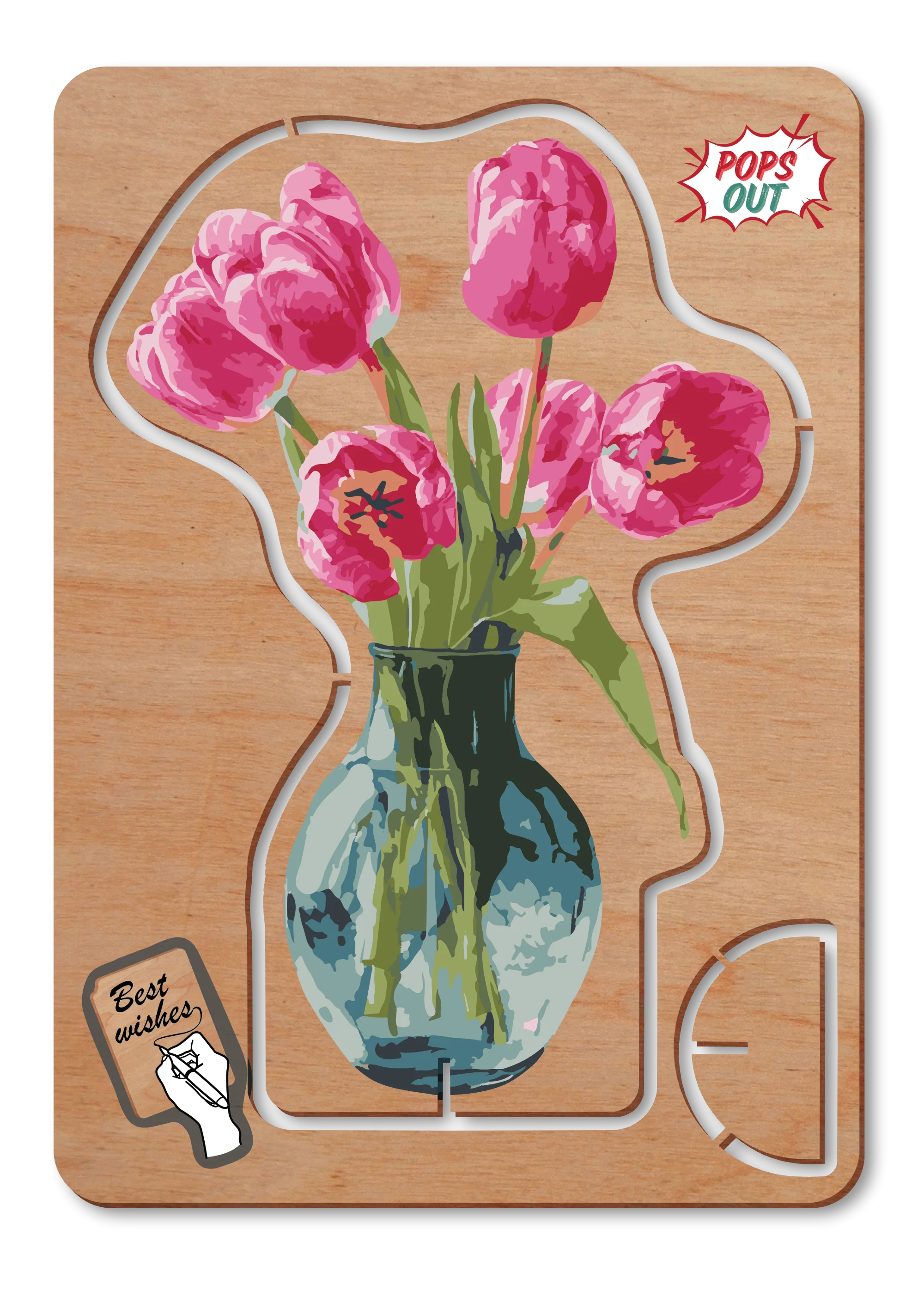 Australian Made Wooden Greeting Card - Tulips Greeting Card with Stand
