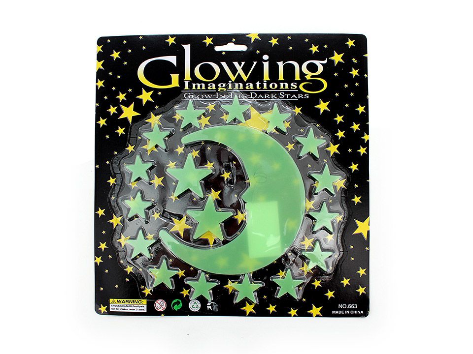 Glowing Imaginations glow in the dark crescent moon and stars in packaging