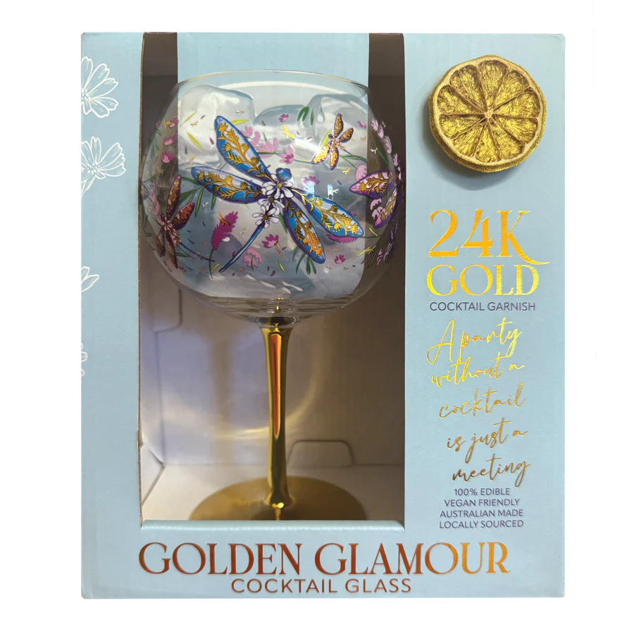 Lisa Pollock Golden Glamour Glass – Lavender Dragonflies
