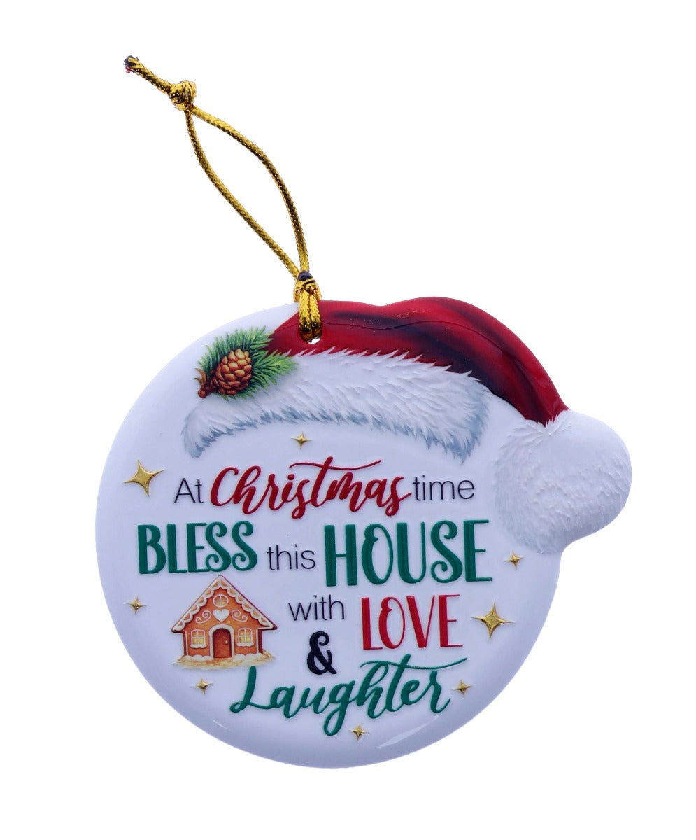 Family Friends House Christmas Sentiments Hanging Ceramic Plaque
