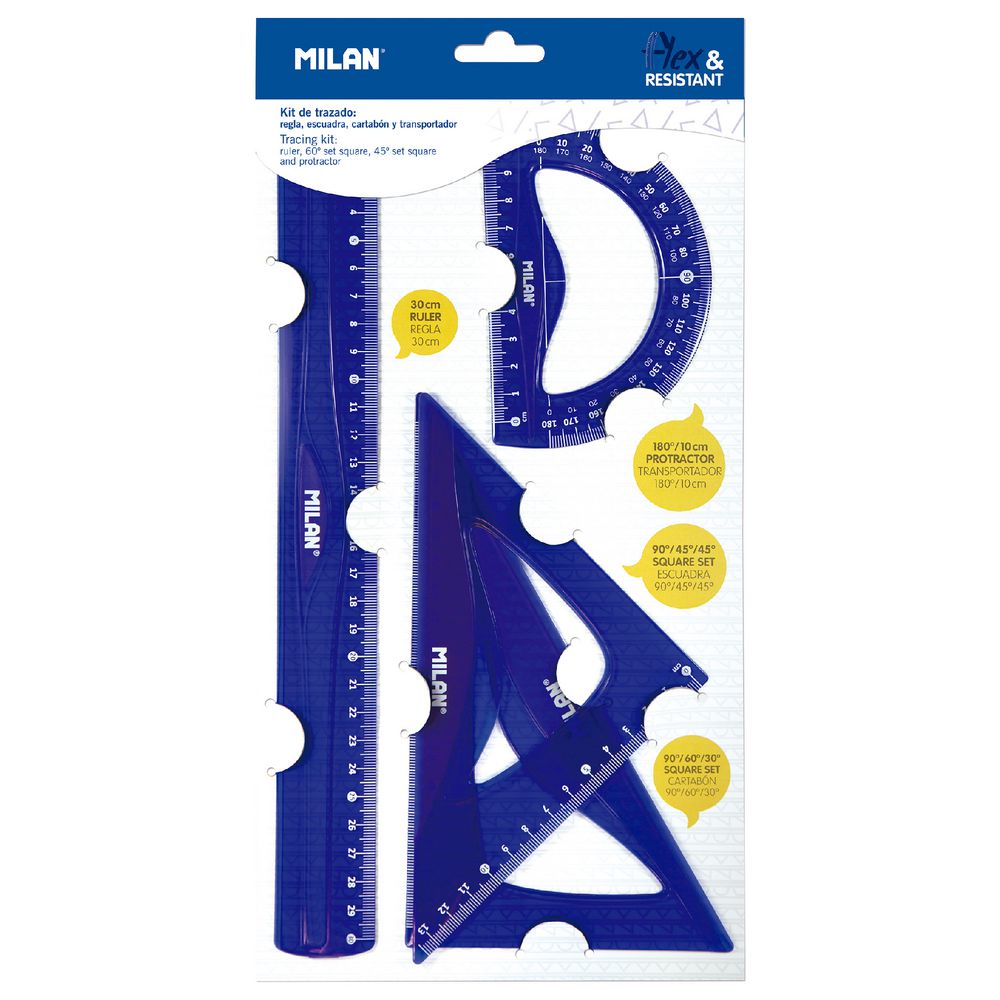 Milan Flex & Resistant Tracing Set – 4 Piece Geometry Set Blue