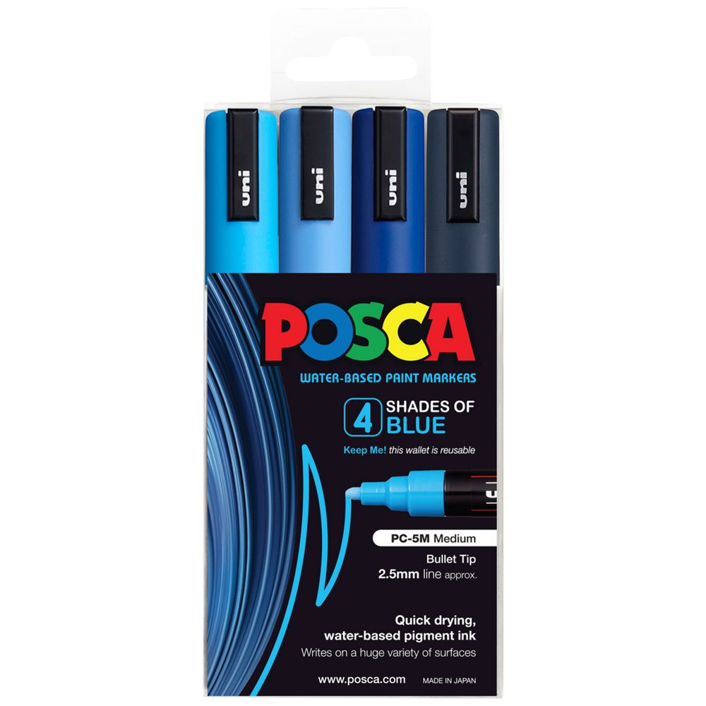 POSCA PC-5M Paint Markers - 4 Shades of Blue