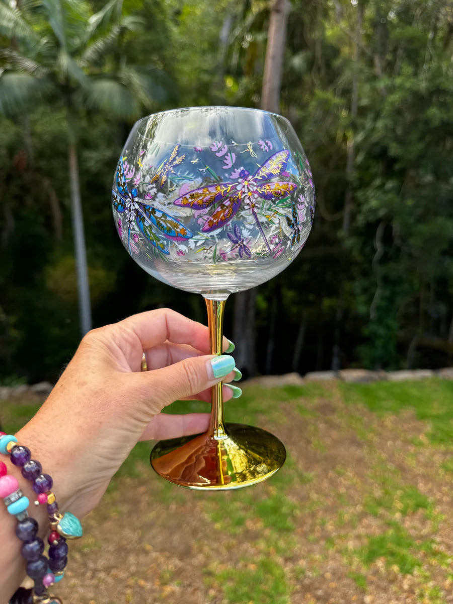 Lisa Pollock Golden Glamour Glass – Lavender Dragonflies