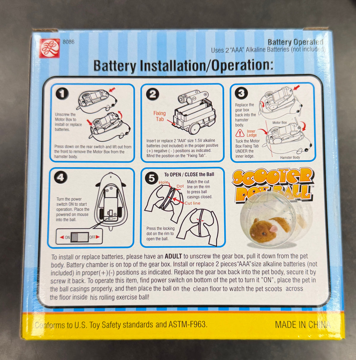 Scooter Pet Ball battery installation and operation instructions