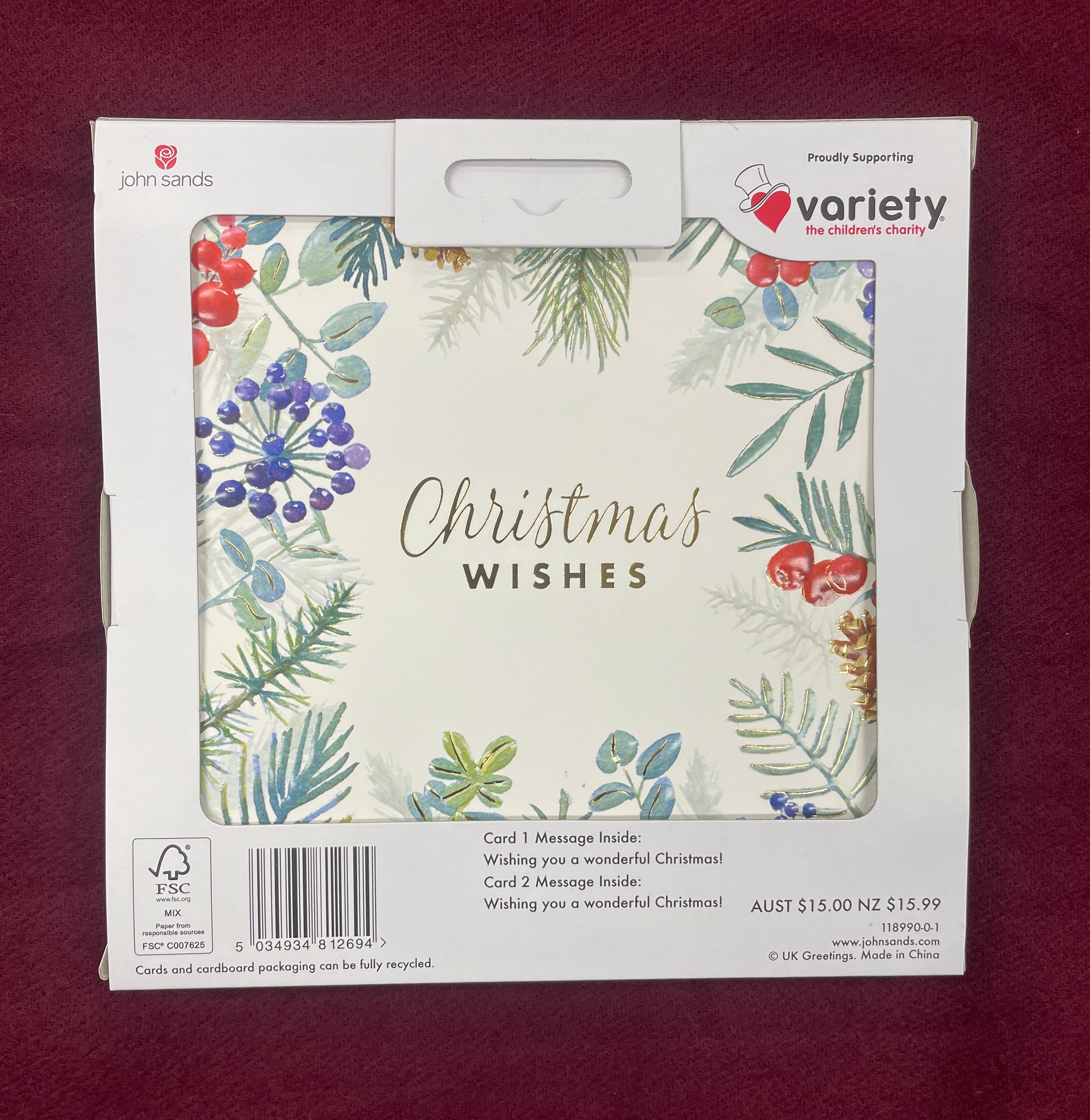 John Sands Christmas Cards - Festive Foliage Pack (10 Cards, 2 Designs)