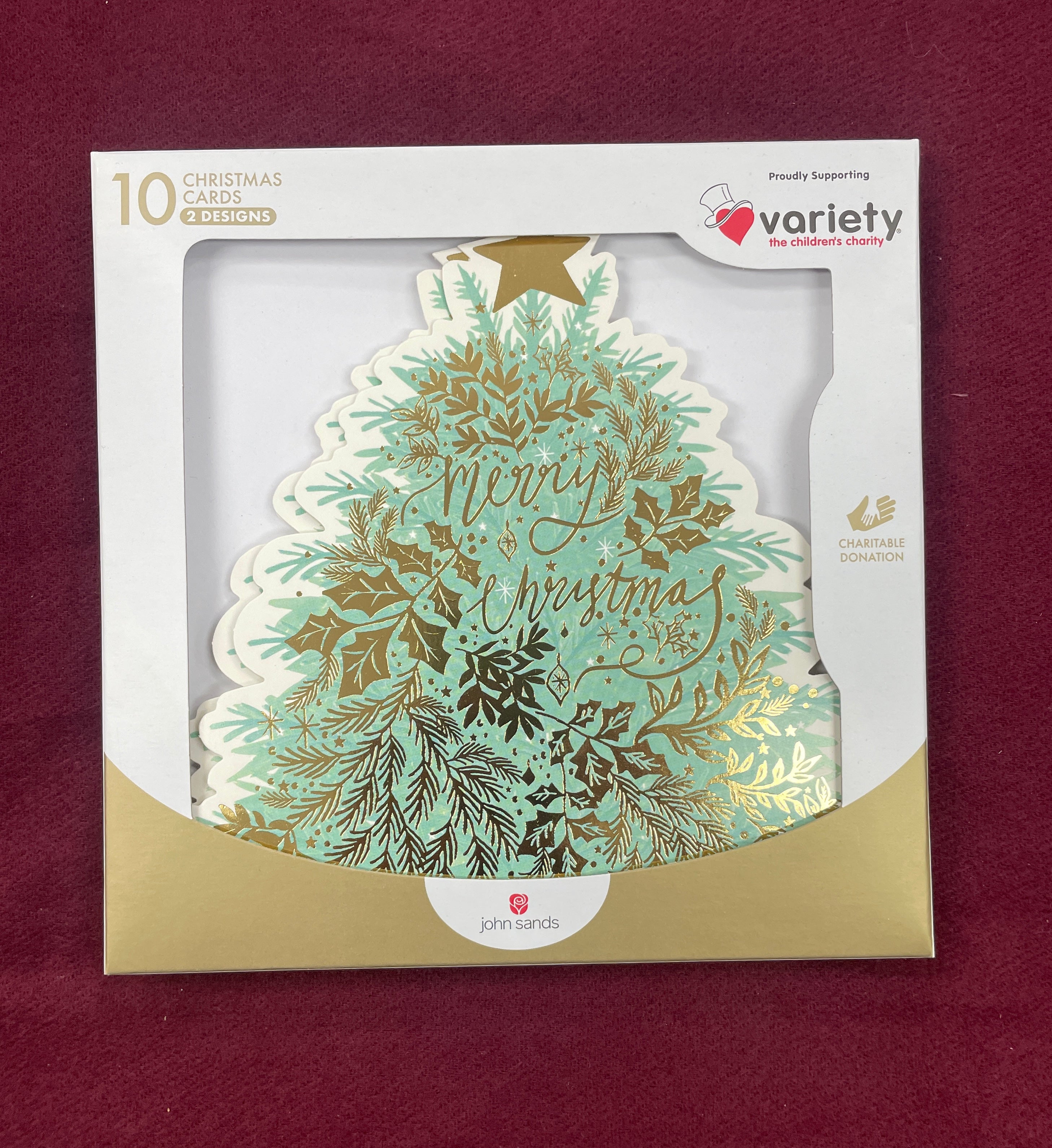 John Sands Christmas Cards - Die-Cut Christmas Tree Foil Pack (10 Cards, 2 Designs)