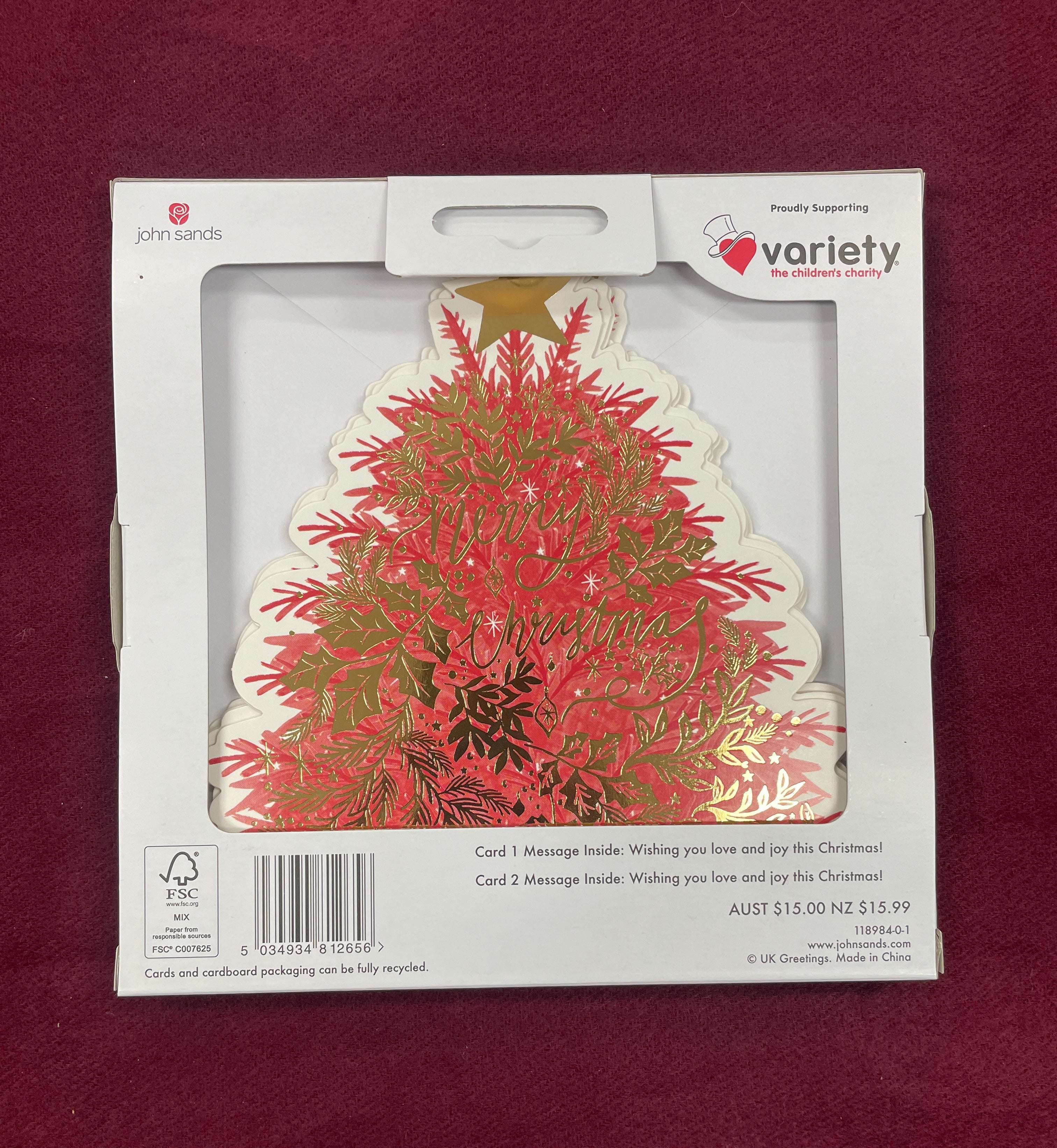 John Sands Christmas Cards - Die-Cut Christmas Tree Foil Pack (10 Cards, 2 Designs)