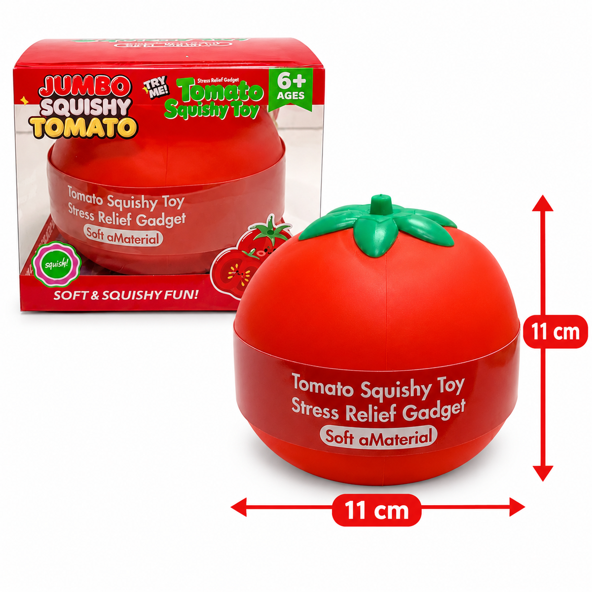 Jumbo Tomato Squishy 11cm x 11cm, Jumbo Squishy Tomato Sensory Toy