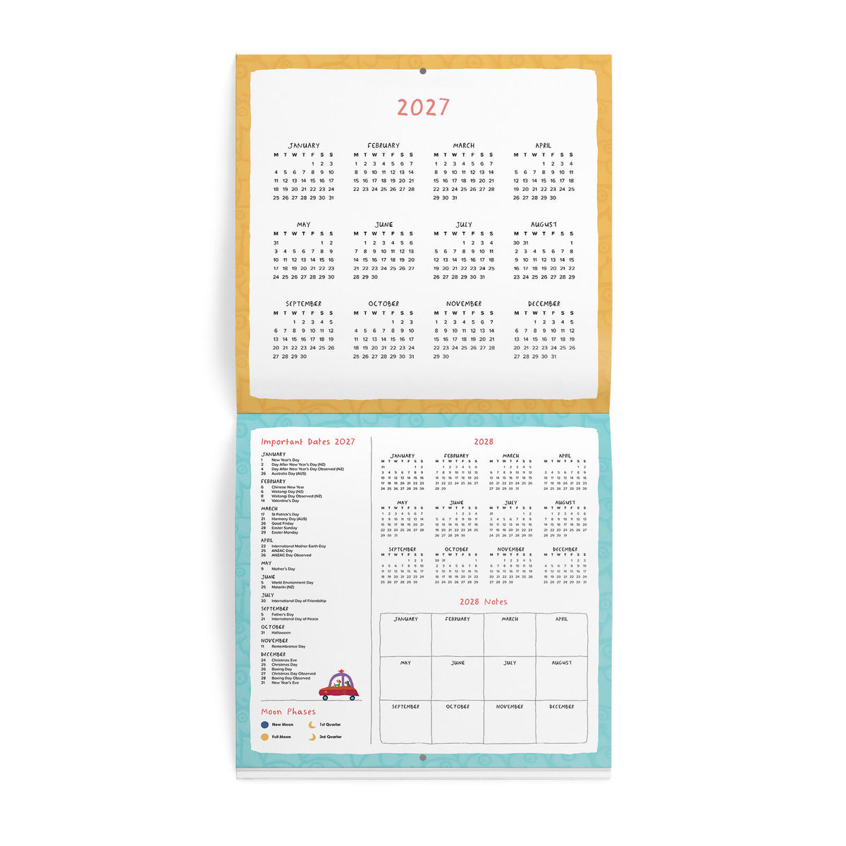 Leunig calendar January and February monthly spreads with colourful illustrations