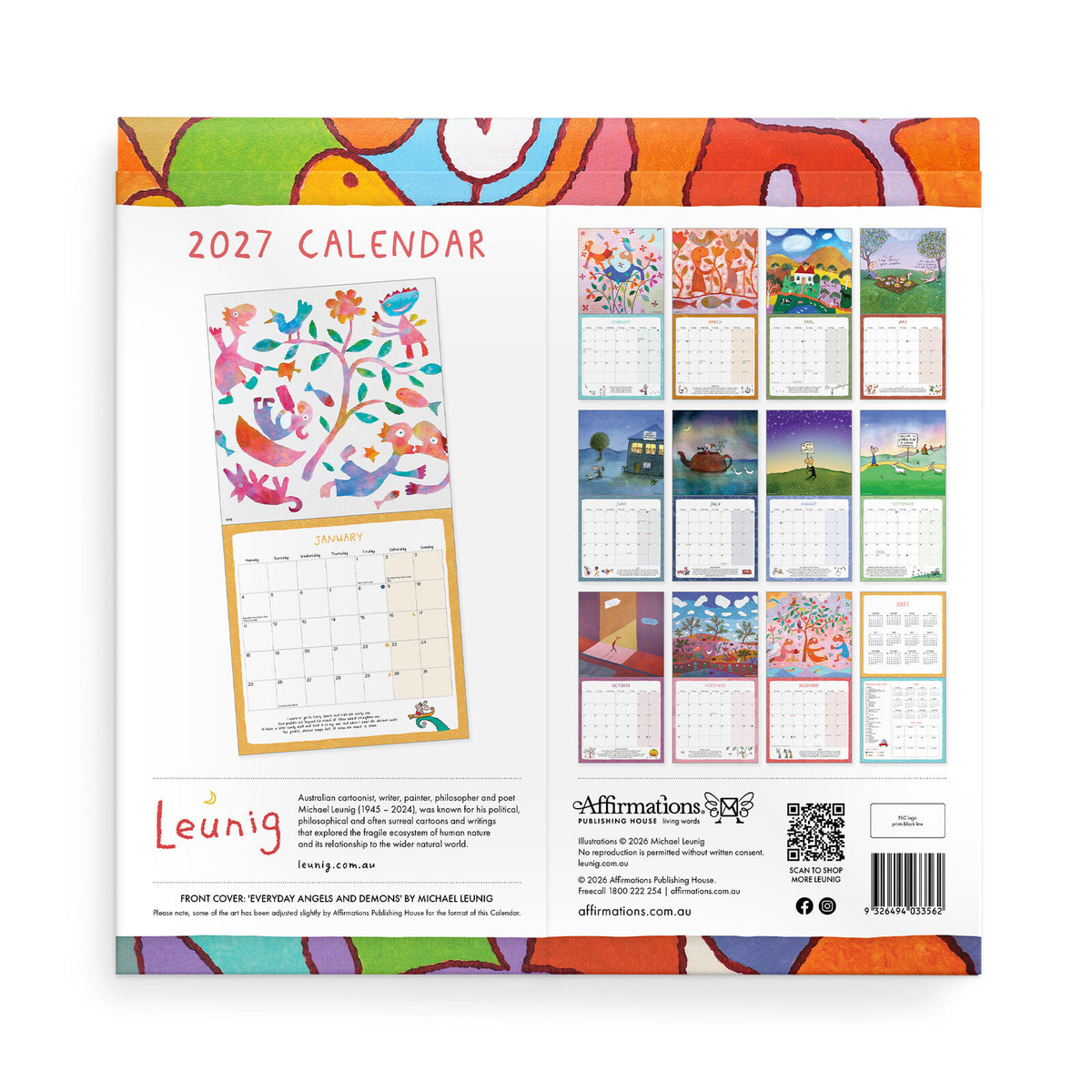 2027 Leunig Wall Calendar Premium Square back cover showing all twelve monthly spreads