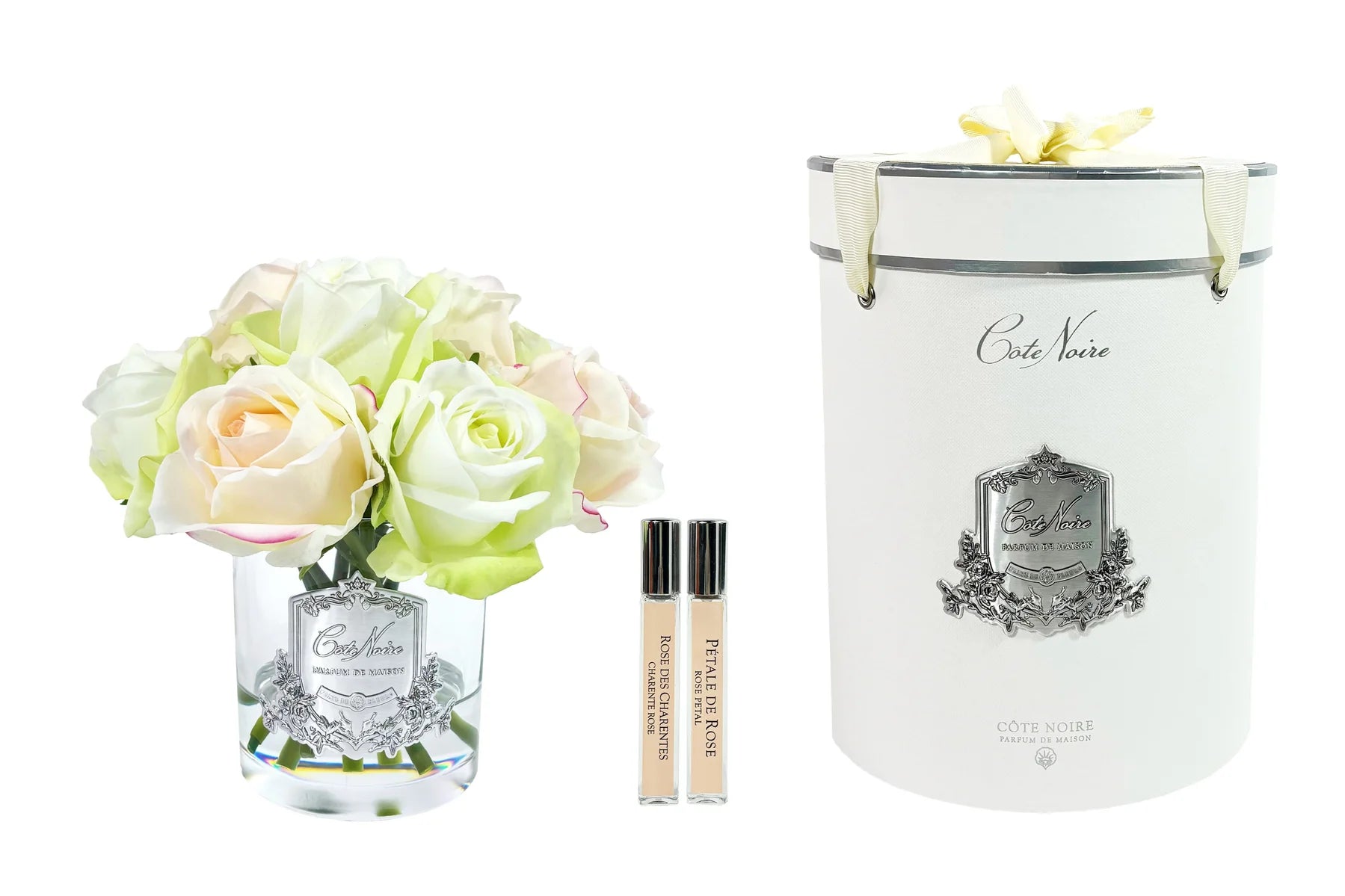 Cote Noire Premium Rose Bud Bouquet - Spring Blush - Clear - Silver Badge - GRB09